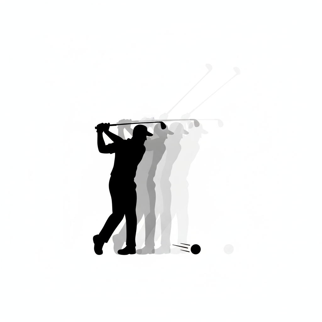 Silhouette of a golfer doing repetitive Tee shots